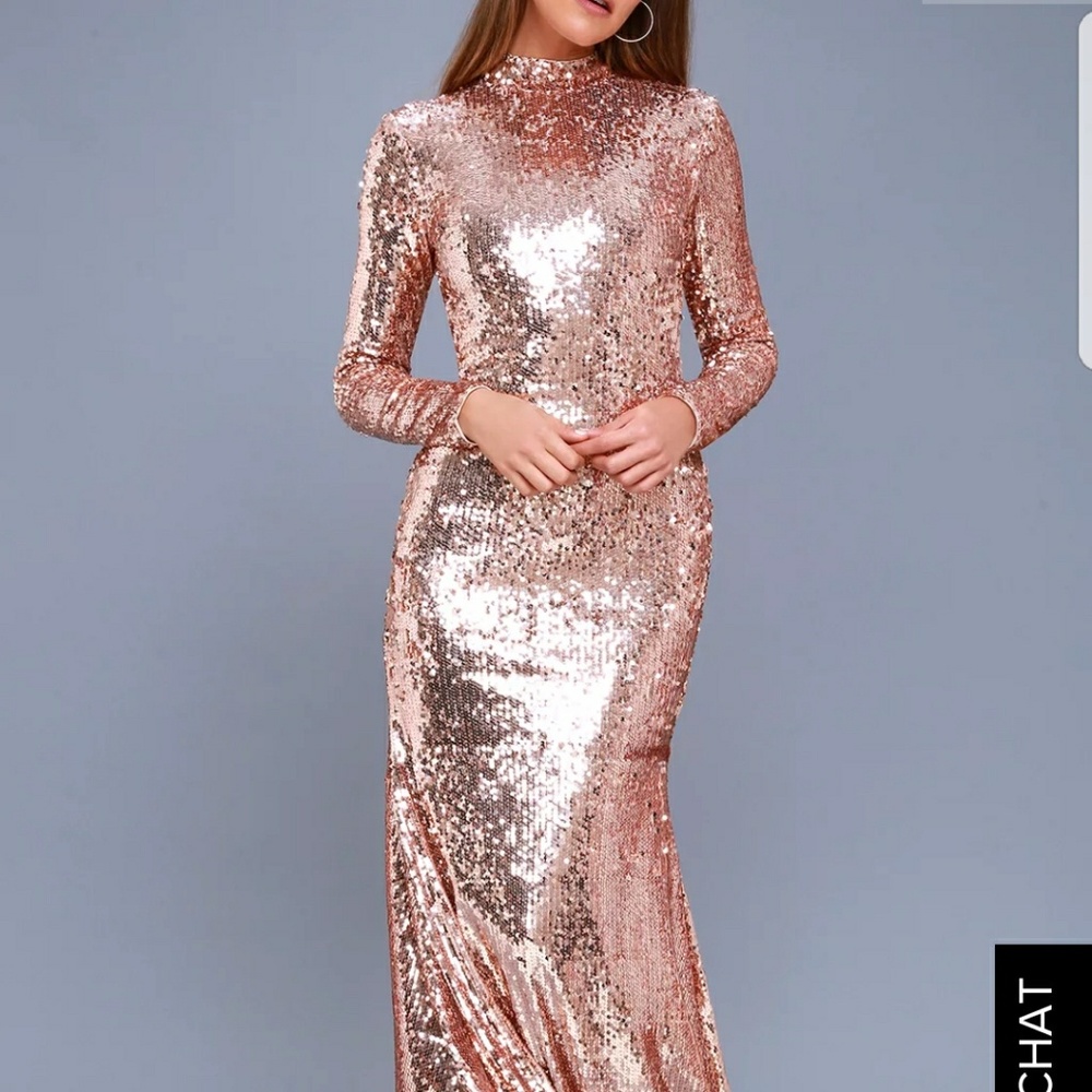 SOLD Lulus Rose Gold Sequin Maxi Dress BNWT XS